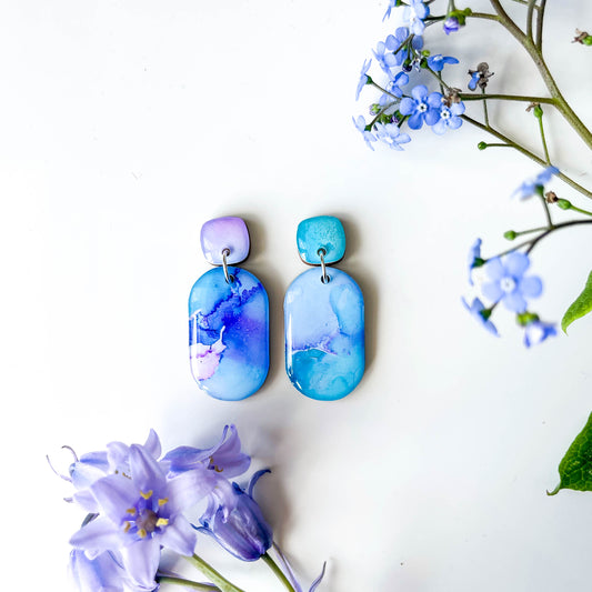 Rounded Pill Drop Earrings - Aqua Mix - Rainbow Collection