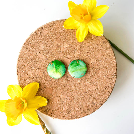 Large Circle Stud Earrings - Green Mix - Rainbow Collection