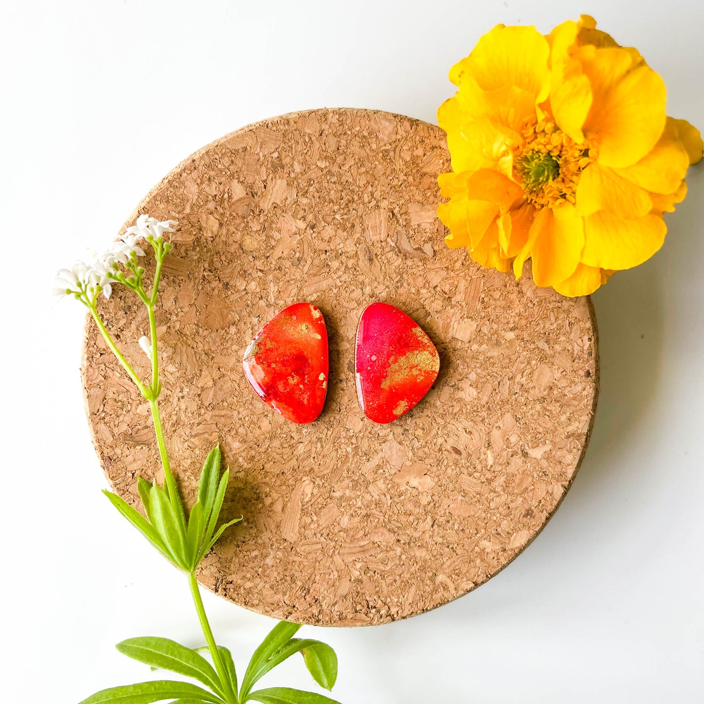 Large Pebble Stud Earrings - Red Mix - Rainbow Collection