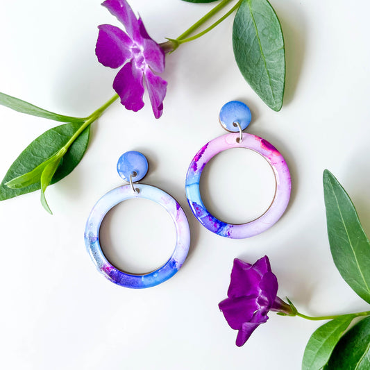 Large Circle Cut Out Drop Earrings - Purple Mix - Rainbow Collection