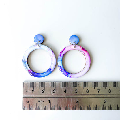 Large Circle Cut Out Drop Earrings - Purple Mix - Rainbow Collection