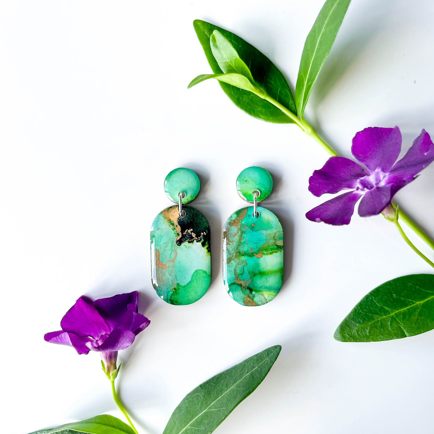 Rounded Pill Drop Earrings - Green Mix - Rainbow Collection