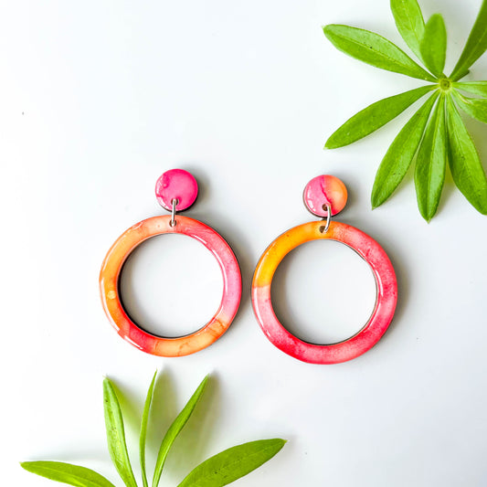 Large Circle Cut Out Drop Earrings - Orange Mix - Rainbow Collection