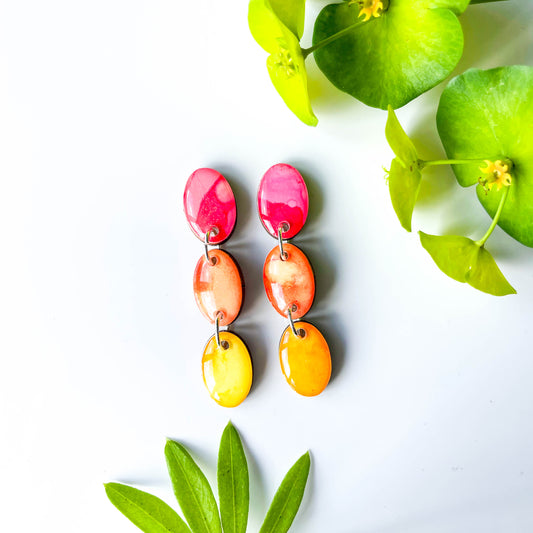 Triple Oval Drop Earrings - Orange Mix - Rainbow Collection
