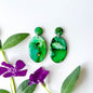 Large Oval Drop Earrings - Green Mix - Alcohol Ink - END OF LINE