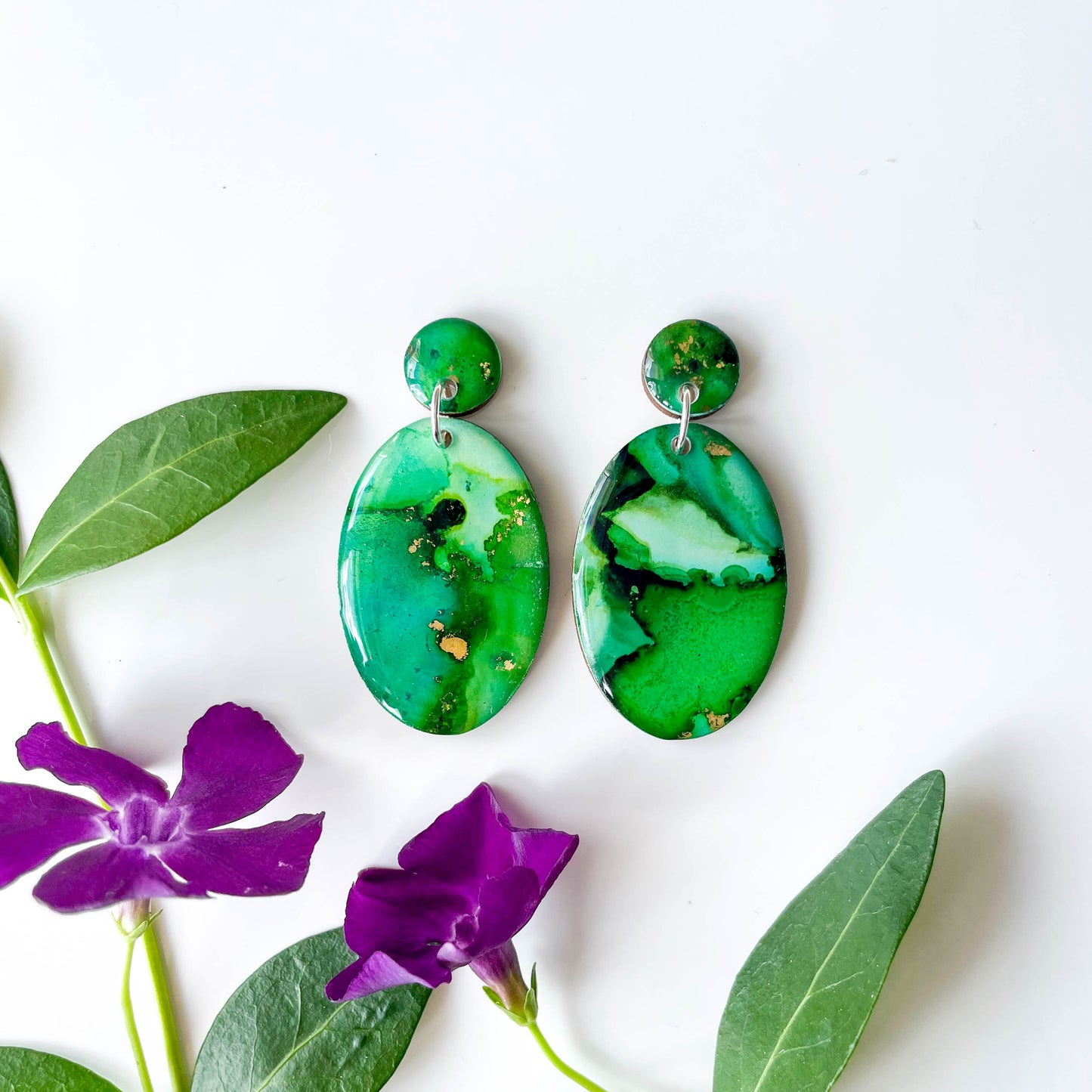 Large Oval Drop Earrings - Green Mix - Rainbow Collection