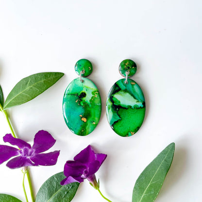 Large Oval Drop Earrings - Green Mix - Rainbow Collection