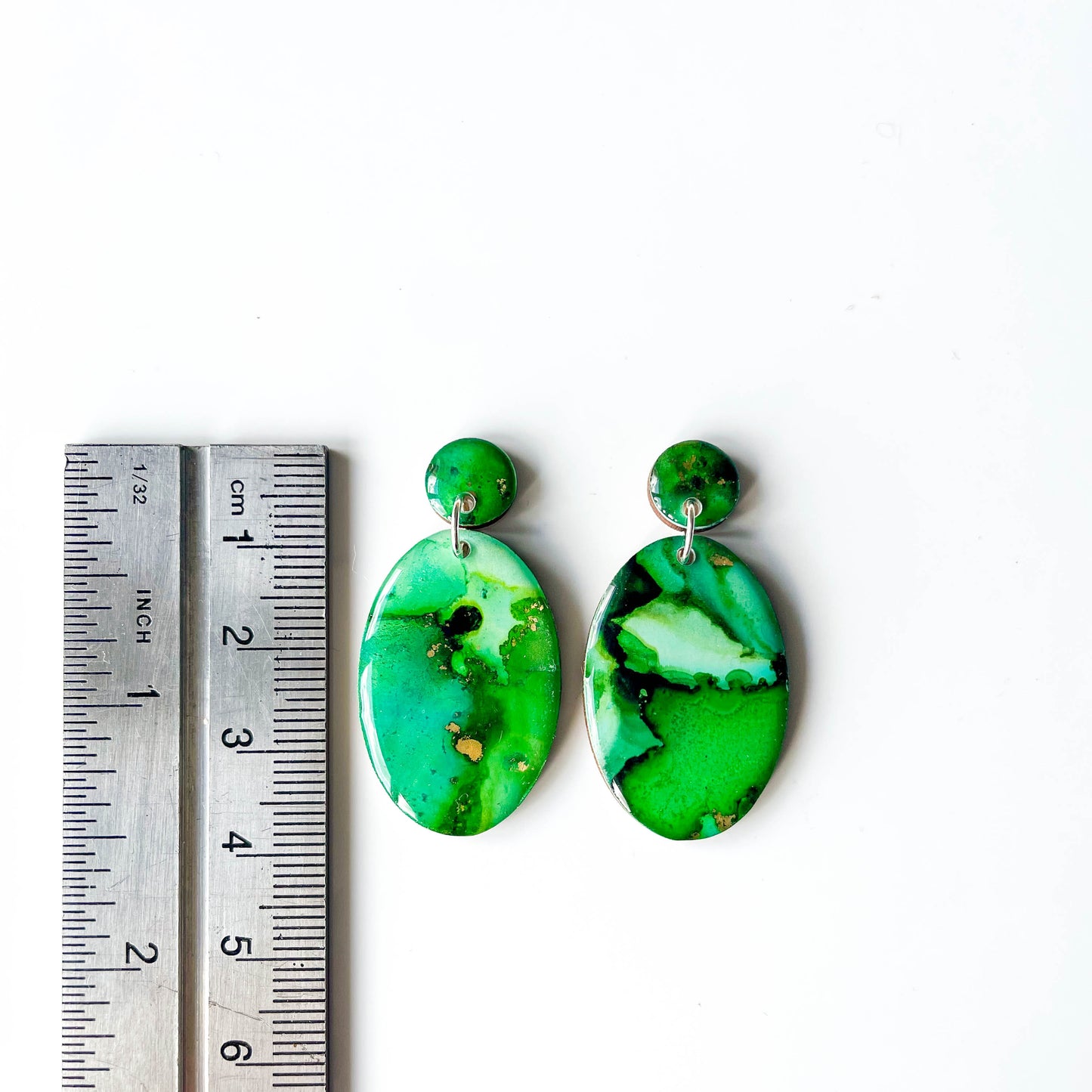 Large Oval Drop Earrings - Green Mix - Rainbow Collection