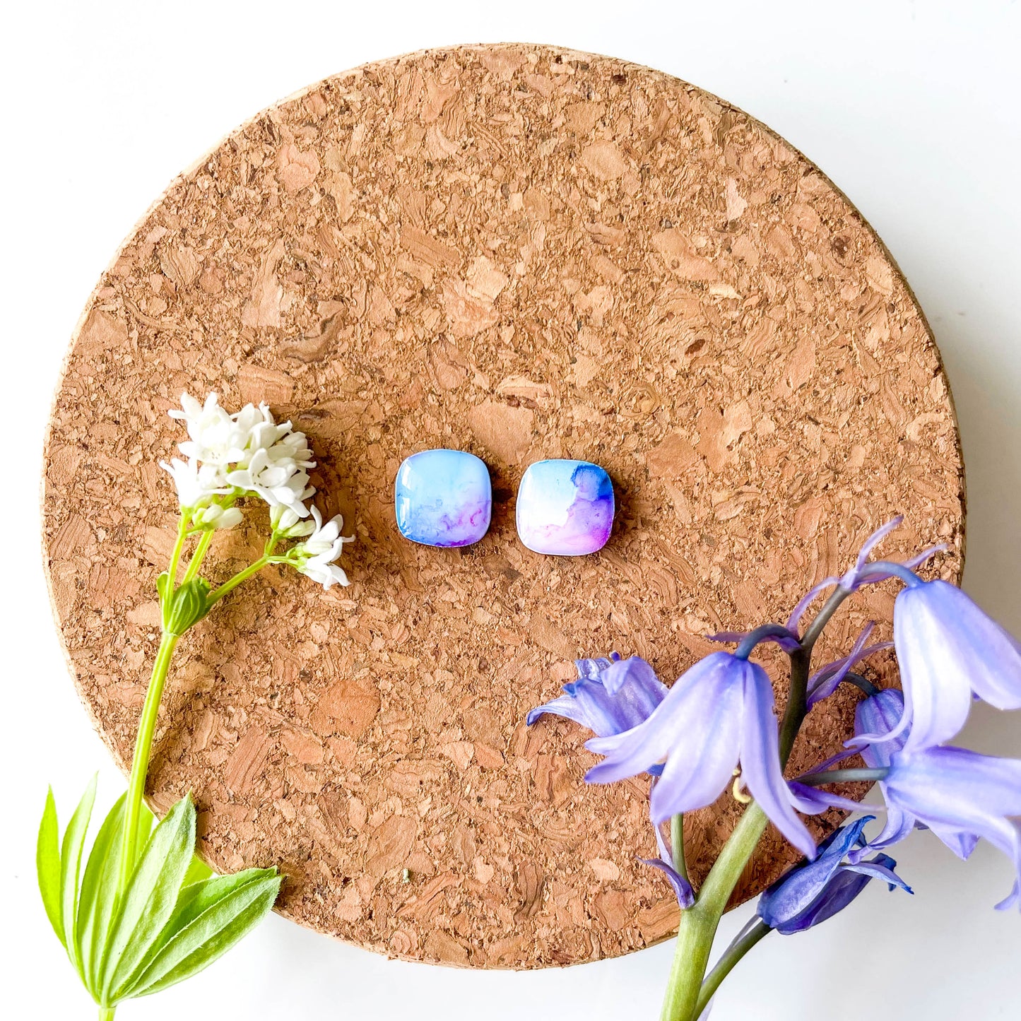 Rounded Square Stud Earrings - Purple Mix - Rainbow Collection