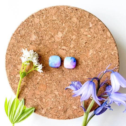 Rounded Square Stud Earrings - Purple Mix - Rainbow Collection