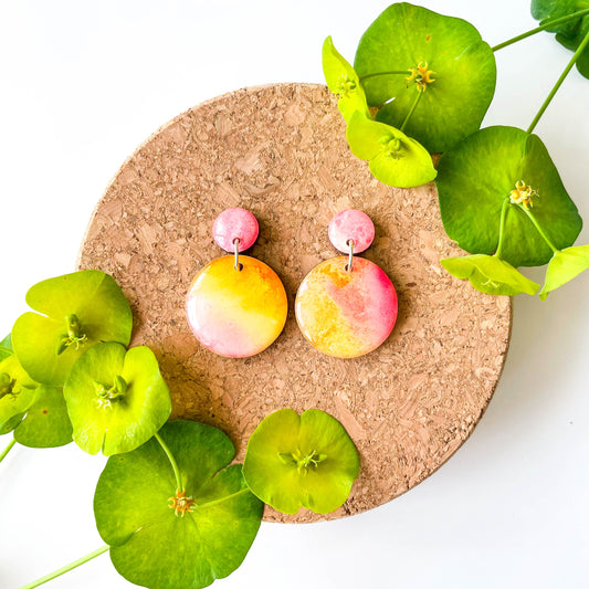 Circle Drop Earrings - Yellow Mix - Rainbow Collection