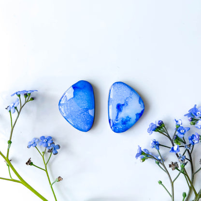 Large Pebble Stud Earrings - Blue Mix - Rainbow Collection