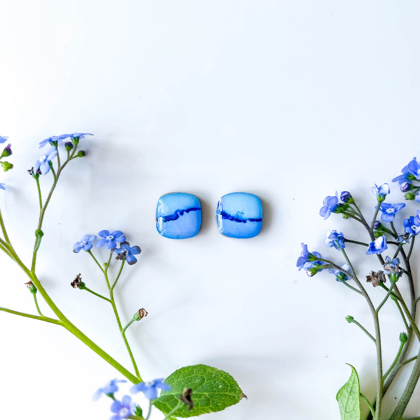 Rounded Square Stud Earrings - Blue Mix - Rainbow Collection