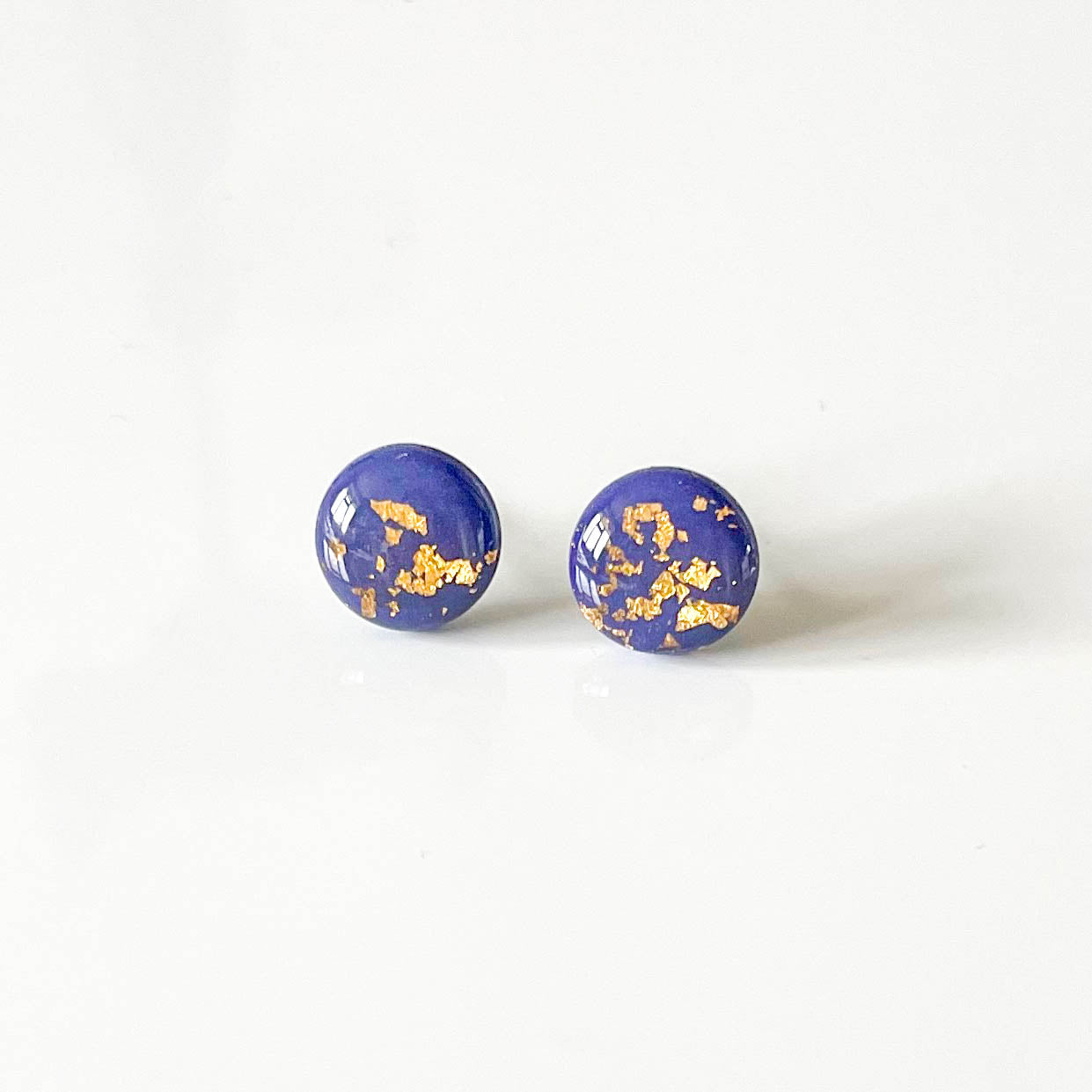 Purple and Gold Leaf Stud Earrings