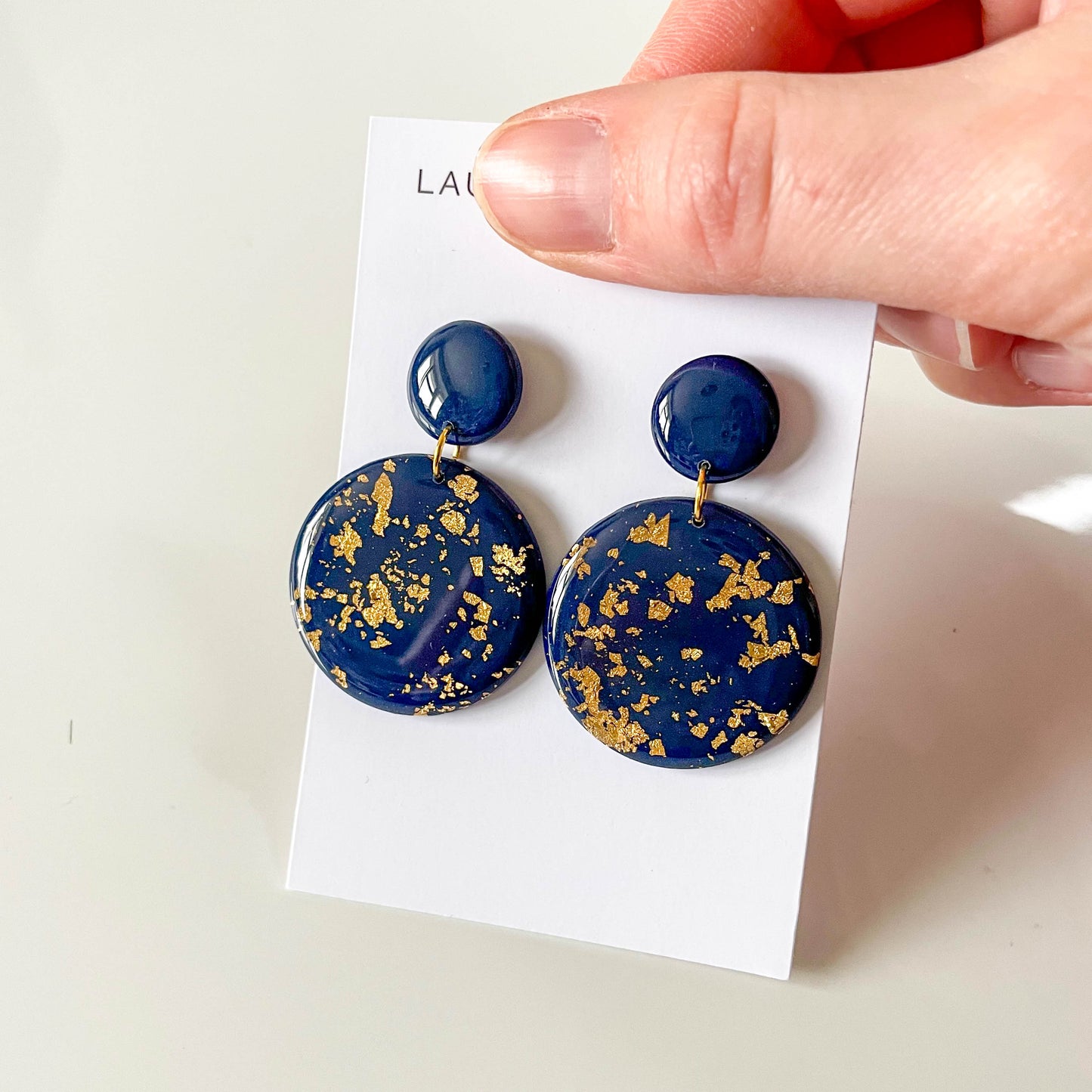 Navy and Gold Large Circle Earrings