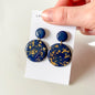 Navy and Gold Large Circle Earrings