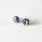 Navy Blue and Gold Leaf Stud Earrings