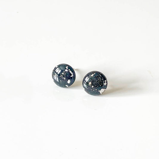 Black and Silver Leaf Stud Earrings