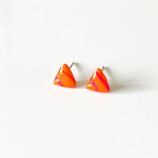 Triangle Orange Stripe Stud Earrings