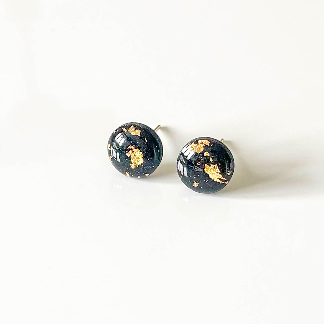 Black and Gold Leaf Stud Earrings