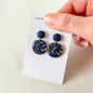 Navy and Gold Leaf Circle Earrings