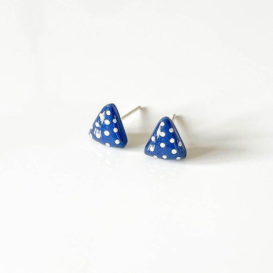 Triangle Navy Polka Dot Stud Earrings