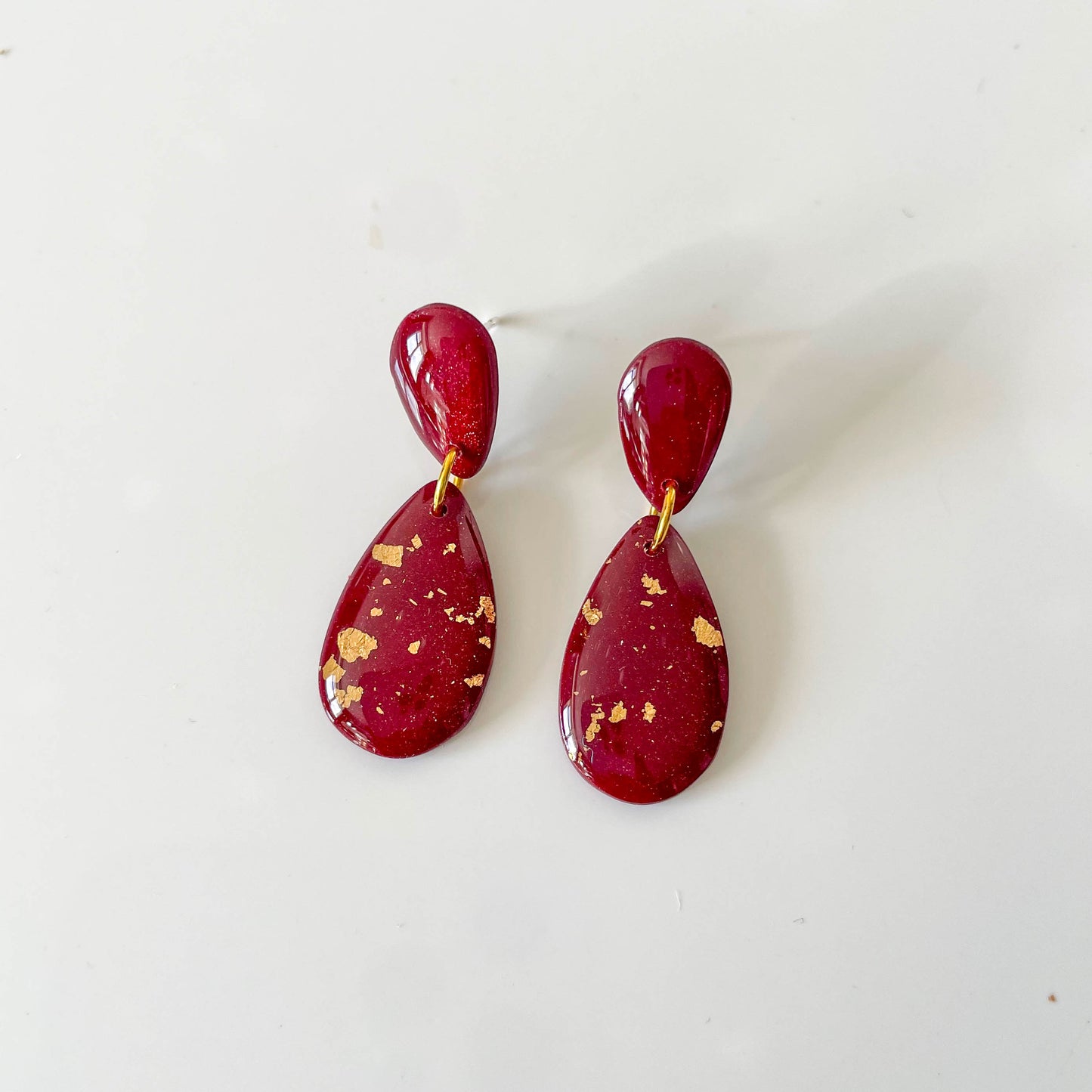 Red and Gold Leaf Teardrop Earrings