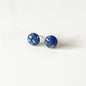 Navy Blue and Gold Leaf Stud Earrings