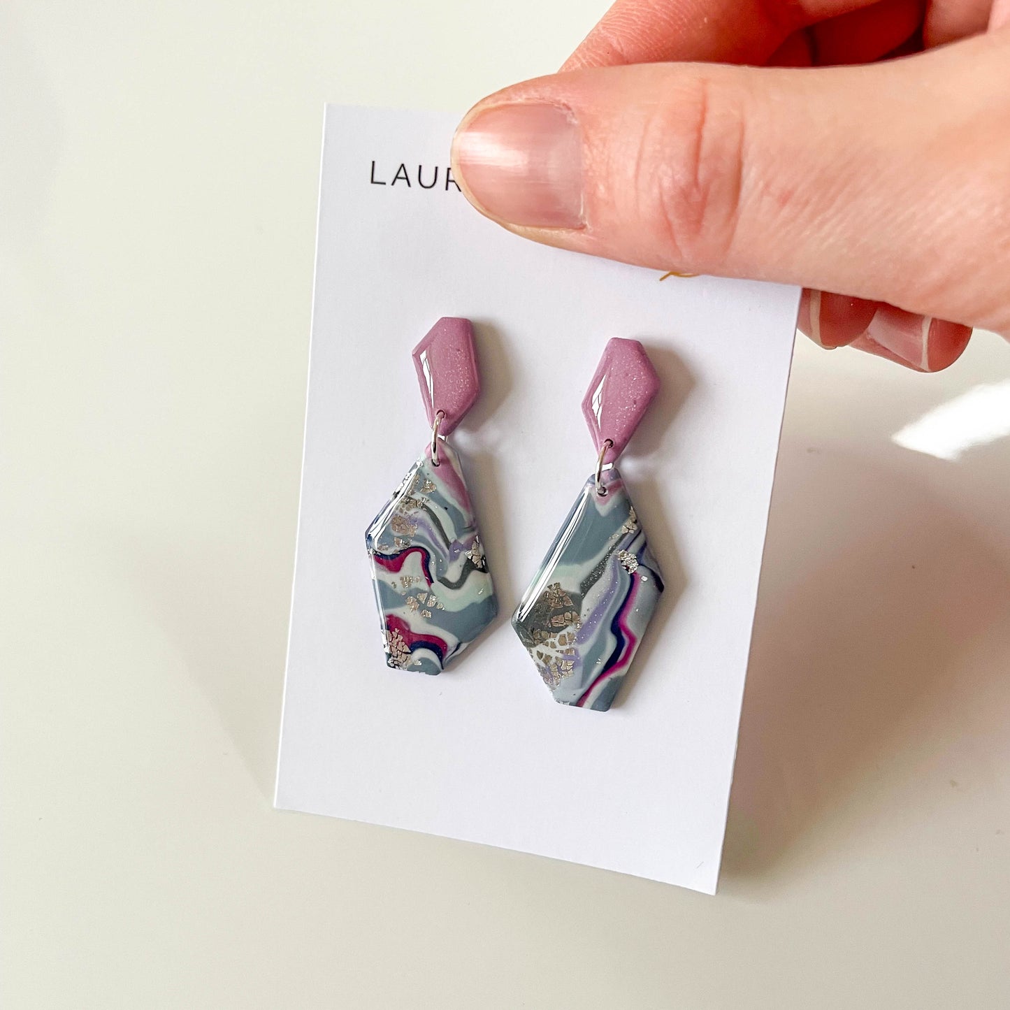 Mauve and Grey Hanging Earrings