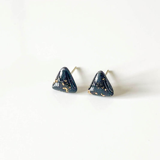 Triangle Black and Gold Leaf Stud Earrings