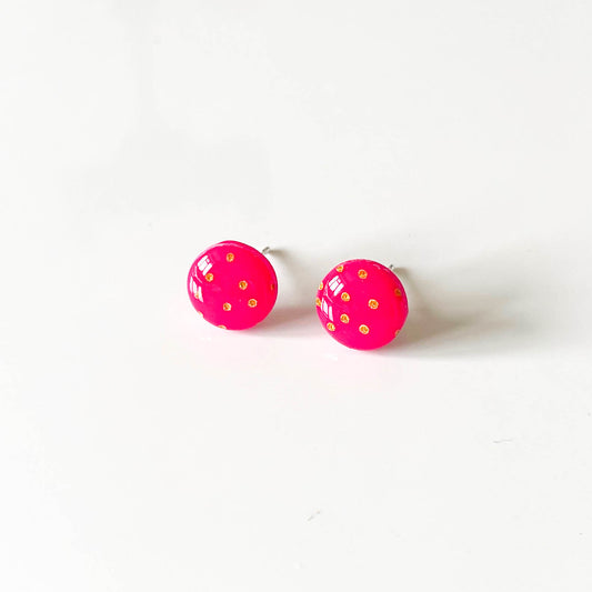 Hot Pink Polka Dot Stud Earrings