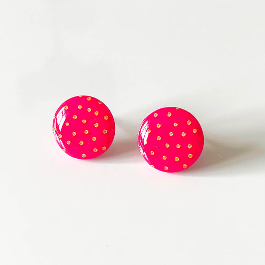 Large Hot Pink Polka Dot Stud Earrings