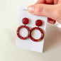 Red and Gold Large Circle Earrings