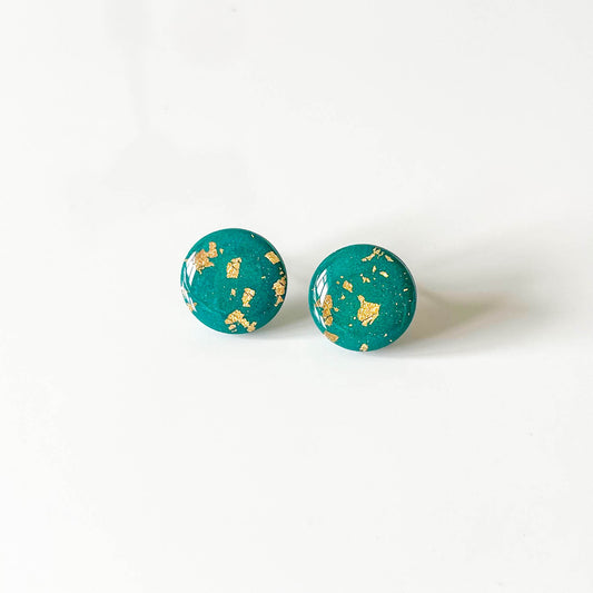 Large Green and Gold Leaf Stud Earrings