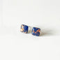 Square Navy and Copper Leaf Stud Earrings