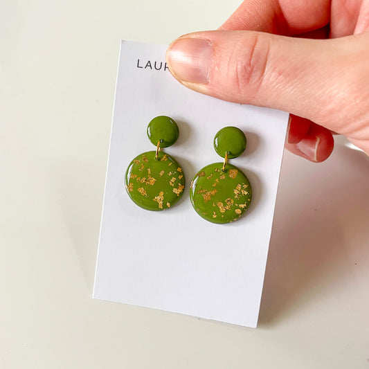 Green and Gold Leaf Circle Earrings