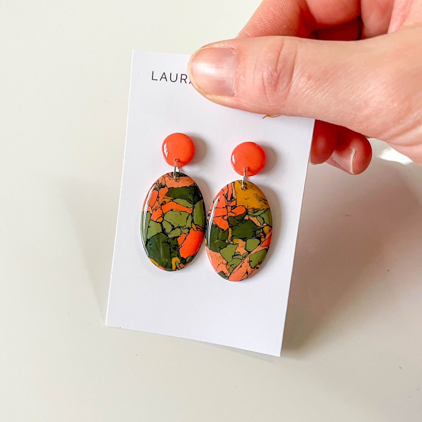 Marble Large Oval Earrings