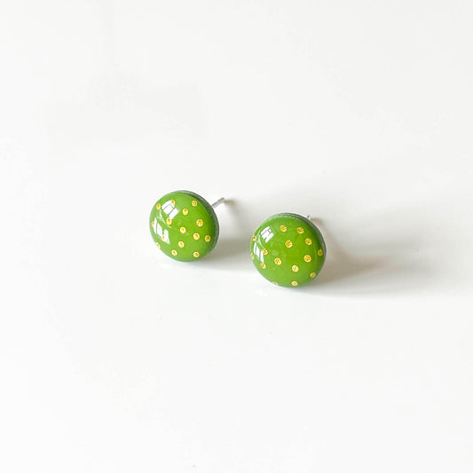 Olive Green Polka Dot Stud Earrings