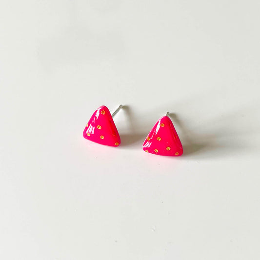 Triangle Hot Pink Polka Dot Stud Earrings