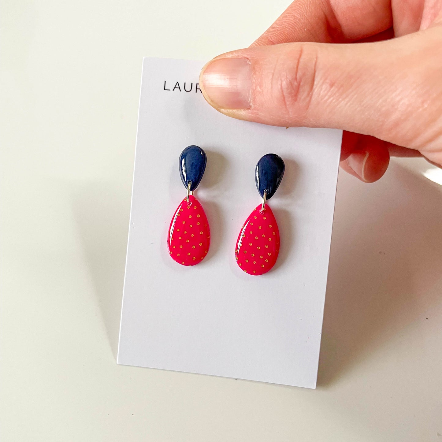 Navy and Pink Teardrop Earrings