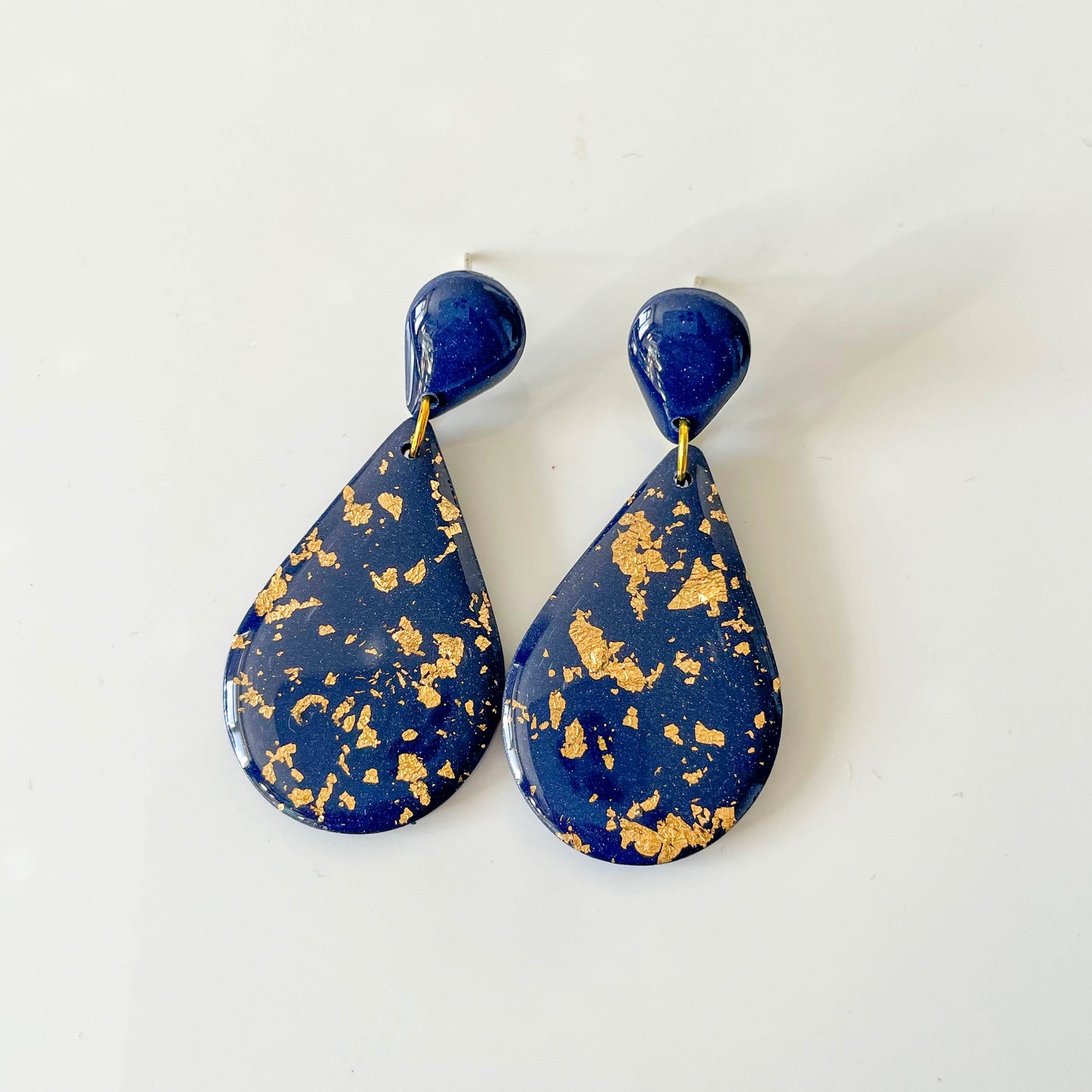 Navy and Gold Large Teardrop Earrings