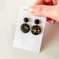 Black and Gold Leaf Circle Earrings