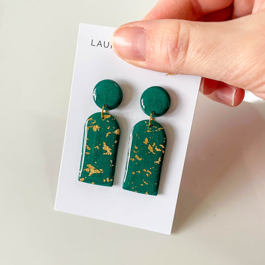 Green and Gold Leaf Large Arch Earrings