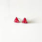 Triangle Red and Gold Leaf Stud Earrings