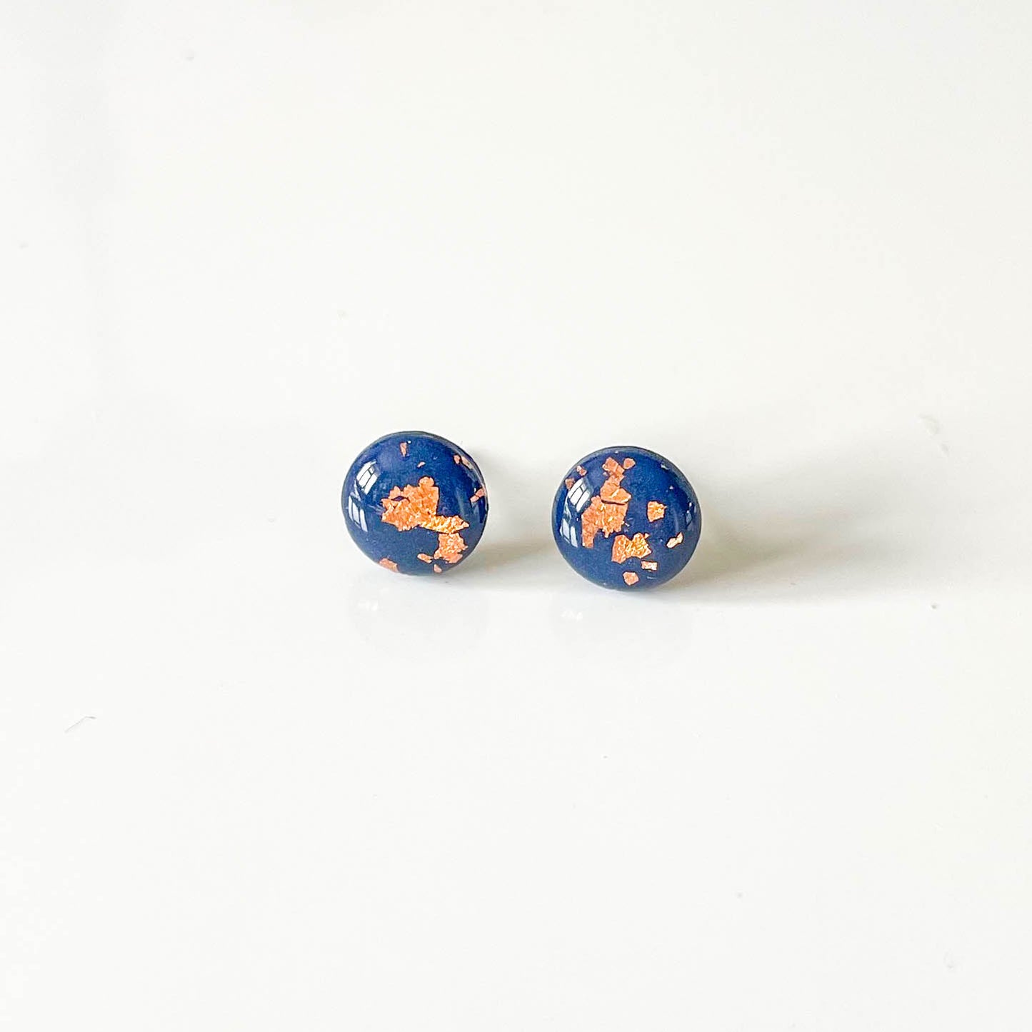 Navy Blue and Copper Leaf Stud Earrings