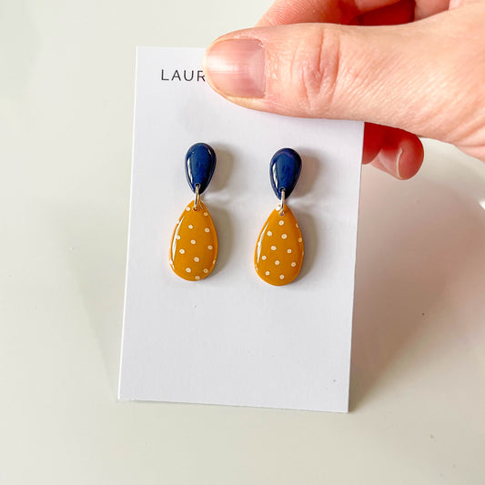 Navy and Mustard Teardrop Earrings