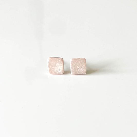 Square Light Pink Shimmer Stud Earrings