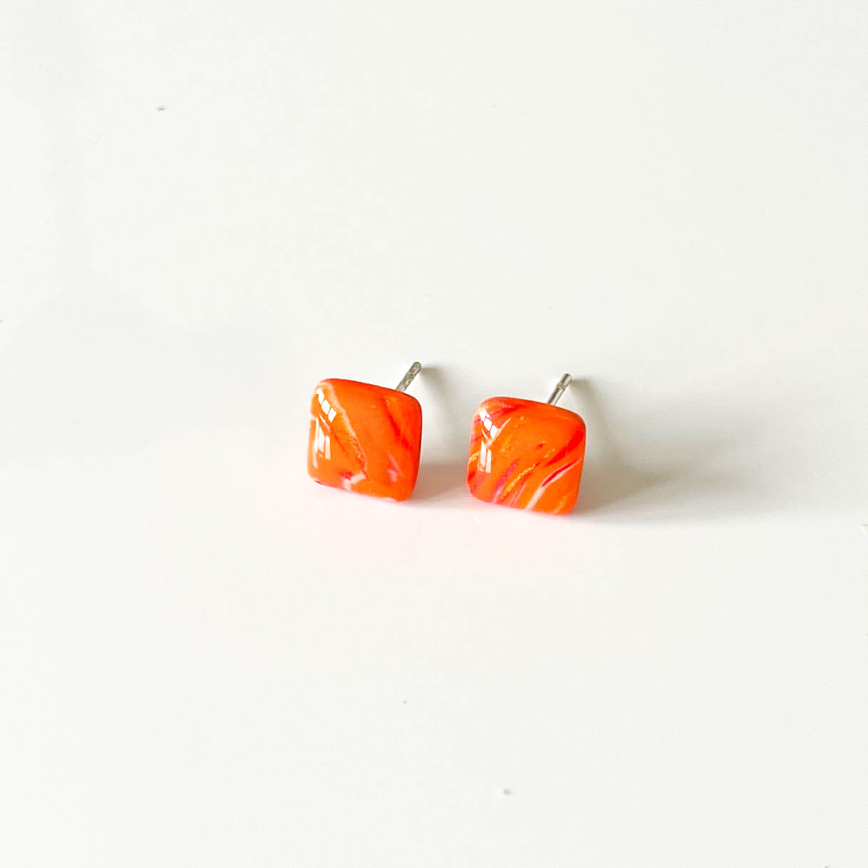 Square Orange Stripe Stud Earrings