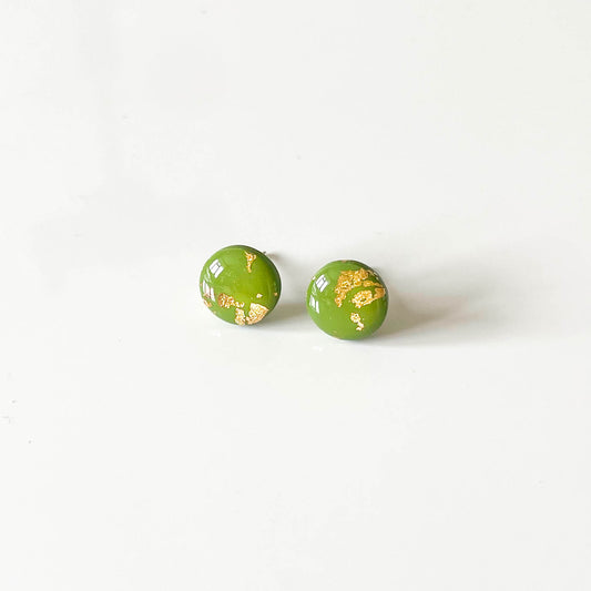Green and Gold Leaf Stud Earrings