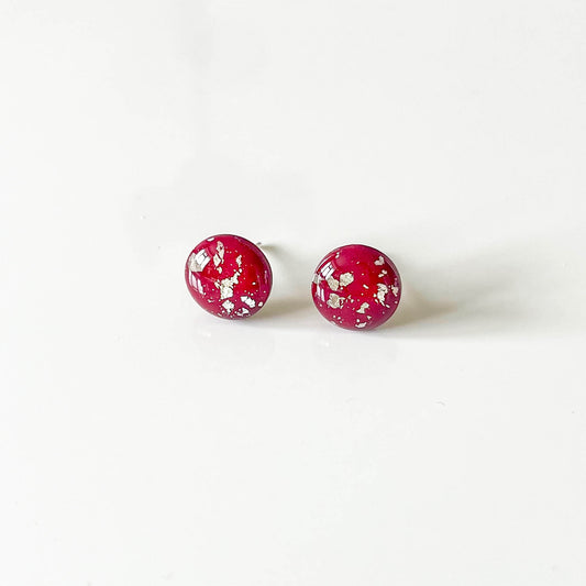 Red and Silver Leaf Stud Earrings